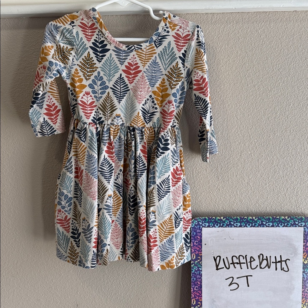 Ruffle Butts Multicolor Leaf Pattern Dress